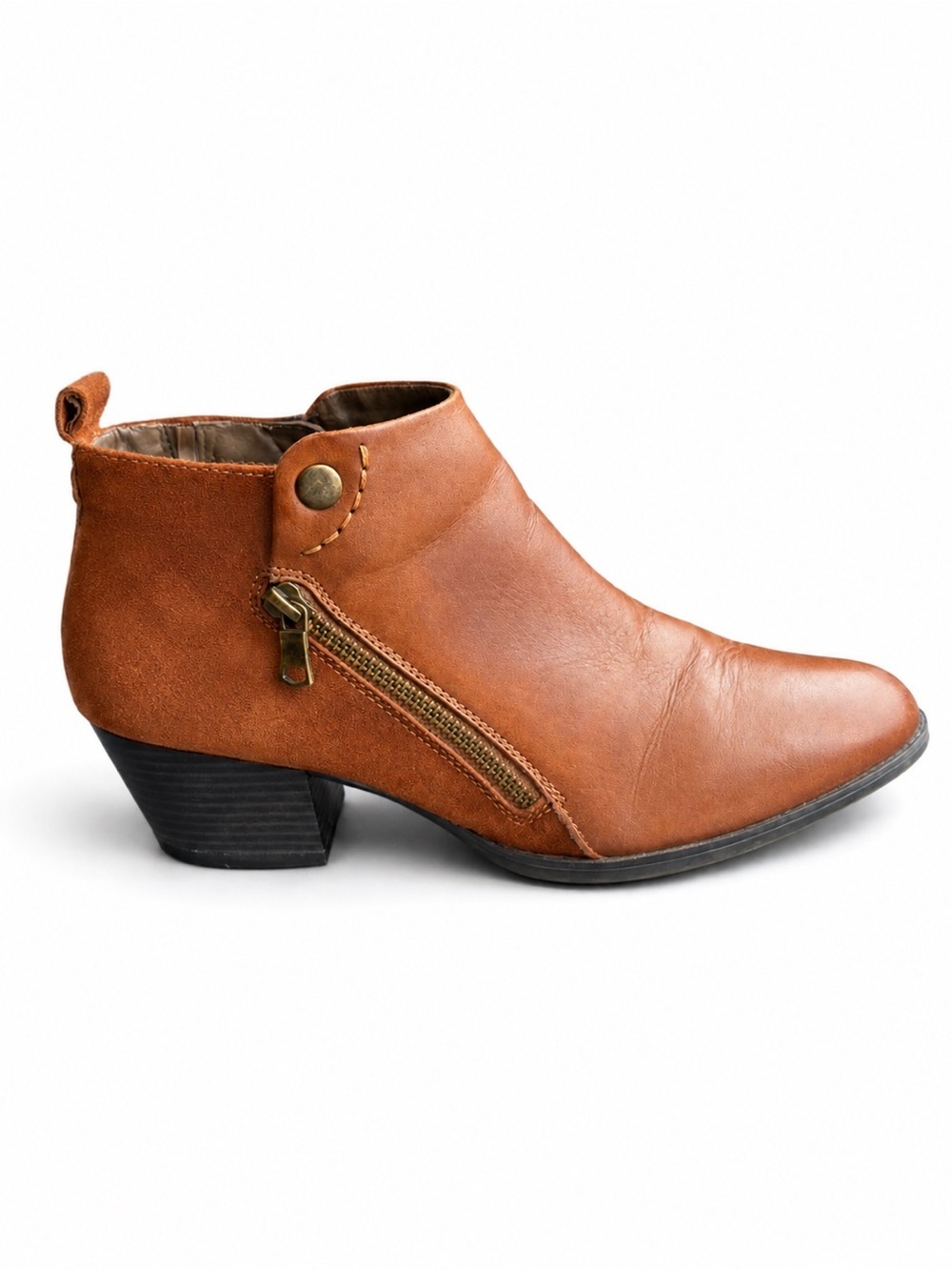 Earth Conway Maple Brown Leather Ankle Boots Block Heel Women’s Size 11
